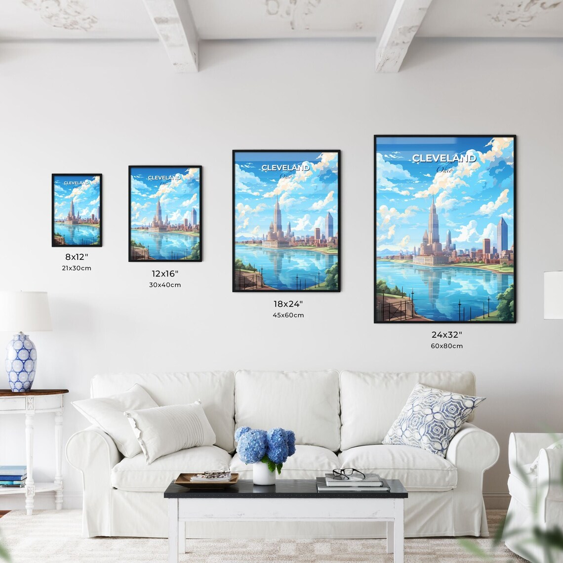 Cleveland Ohio River Skyline Waterfront Travel Wall Poster Art - Image 3