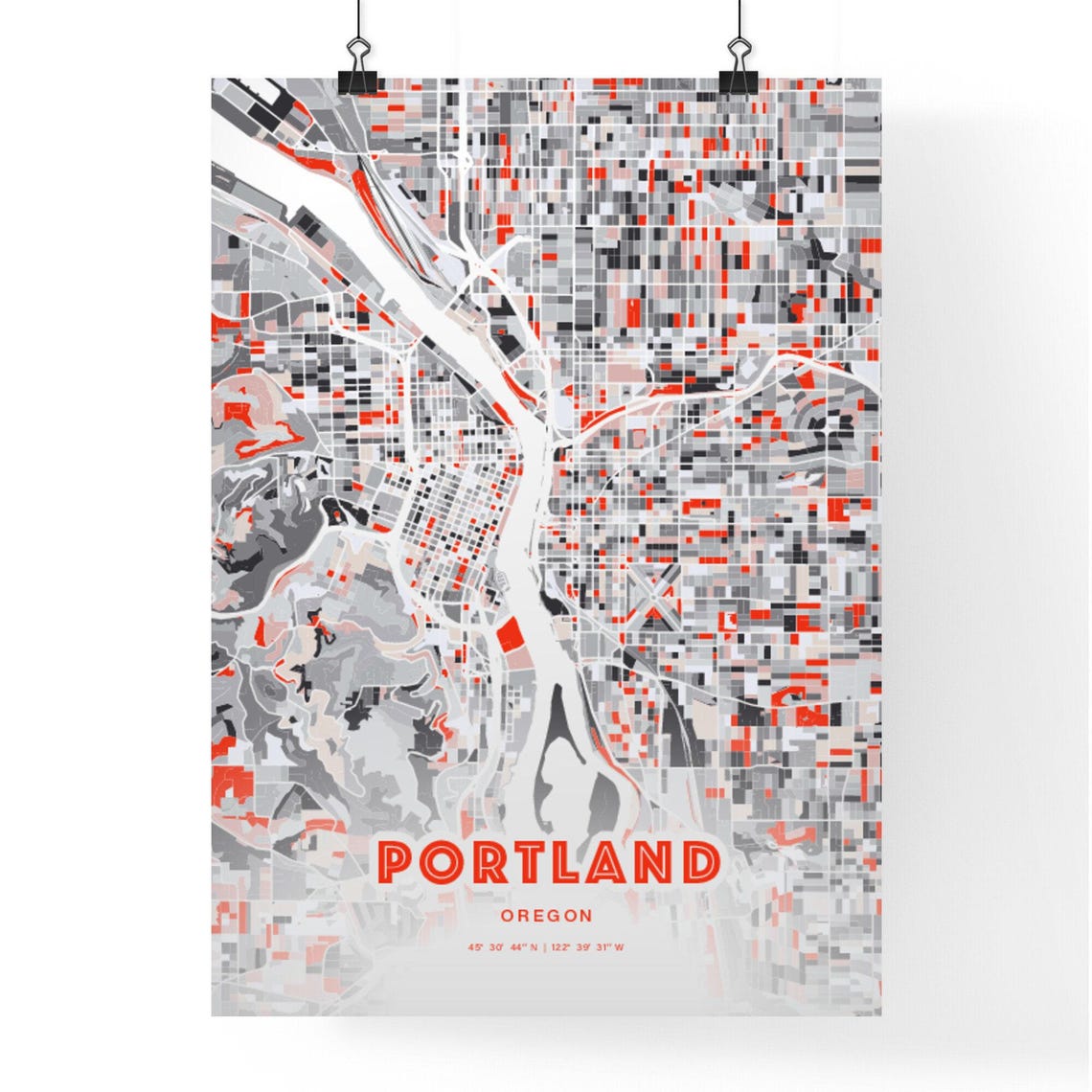 Portland Oregon Bold Expressive Red Abstract City Map Poster - Image 3