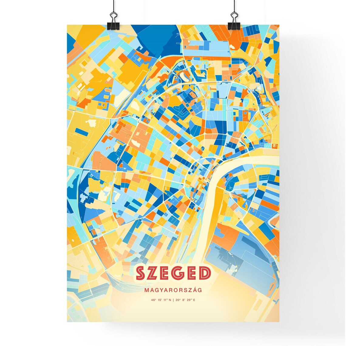 Szeged Hungary Colorful City Map Poster Blue Orange Vibrant Wall Decor - Image 3