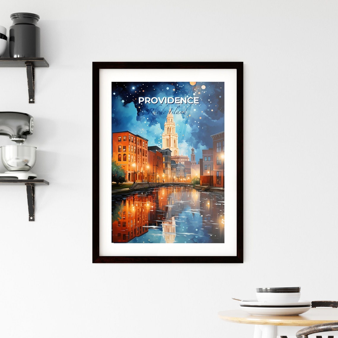 Providence Rhode Island Night River Lights City Travel Poster - Image 2