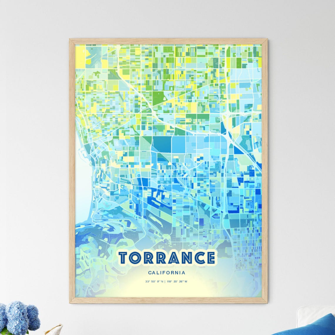 Torrance California Expressive Blue City Street Map Art Poster