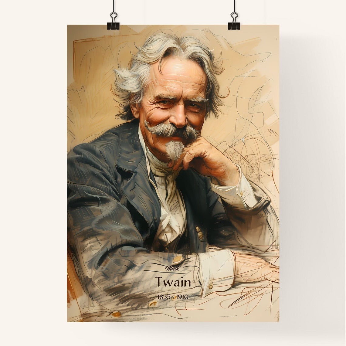 Mark Twain Famous American Author Sketch Style Portrait Poster - Image 4