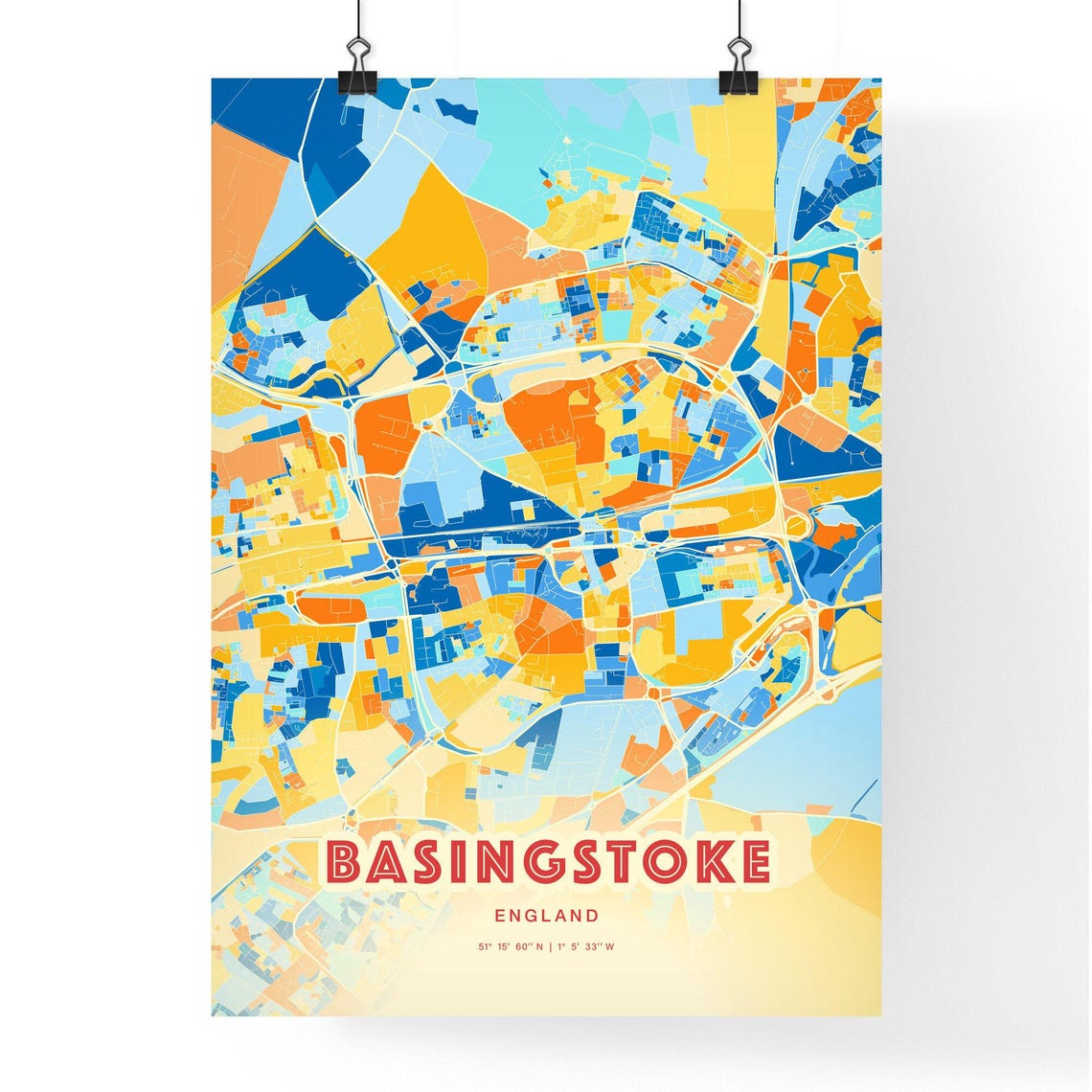 Basingstoke England Vibrant Blue Orange Mosaic City Map Poster - Image 3