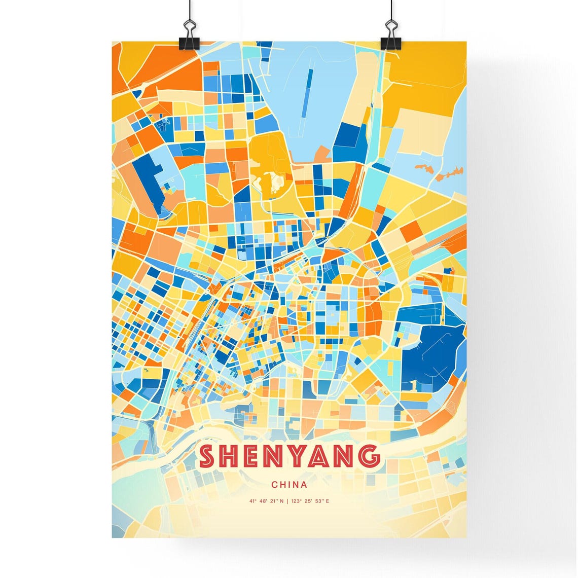 Shenyang China City Street Map Art Poster Blue Orange Coordinates - Image 3