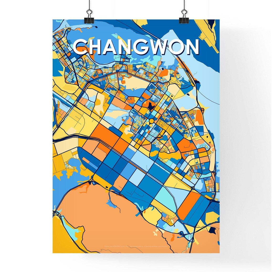 Changwon South Korea Colorful Modern City Street Map Travel Decor Poster - Image 4