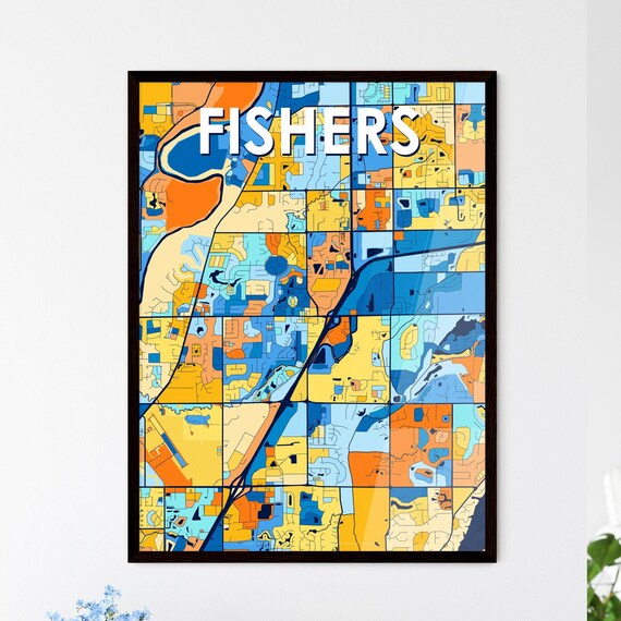 Fishers Indiana Colorful Street Map Art Home Decor Gift Poster