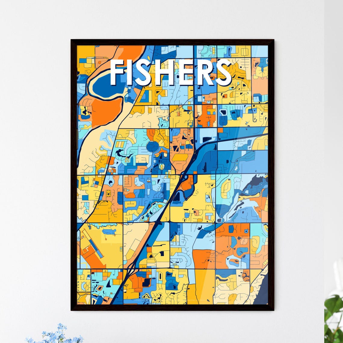 Fishers Indiana Colorful Street Map Art Home Decor Gift Poster