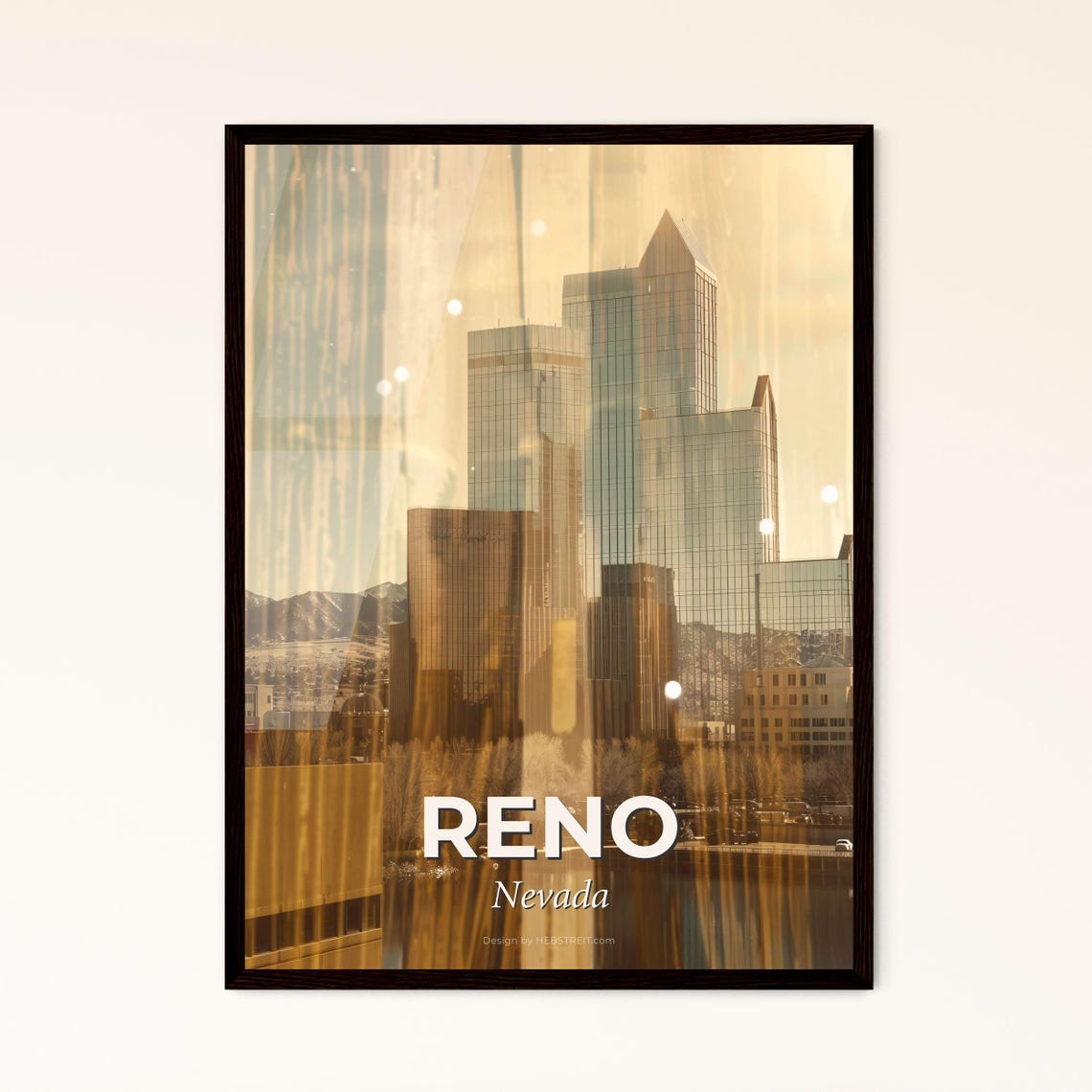 Reno Nevada Downtown Towers Golden Sunset Skyline Art Poster