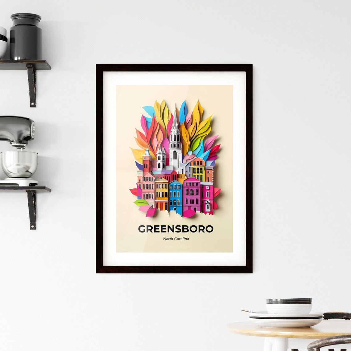 Greensboro North Carolina Colorful Paper Cut Church Scene Poster - Image 2