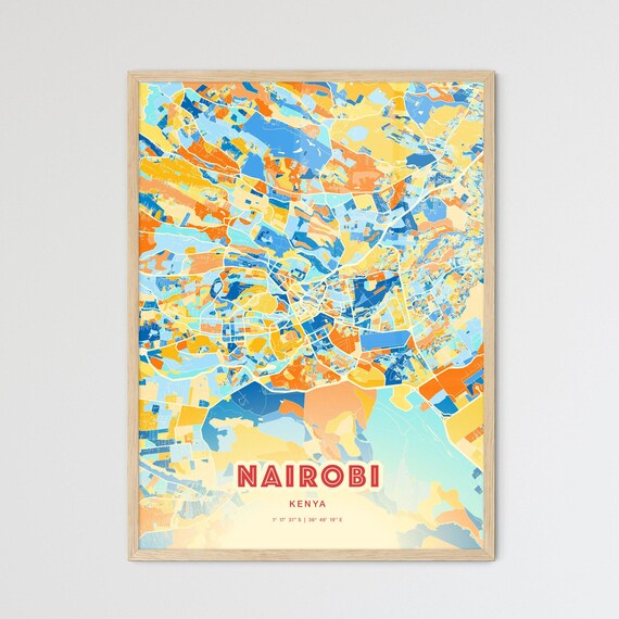 Nairobi Kenya City Map Abstract Blue Orange Modern Art Print