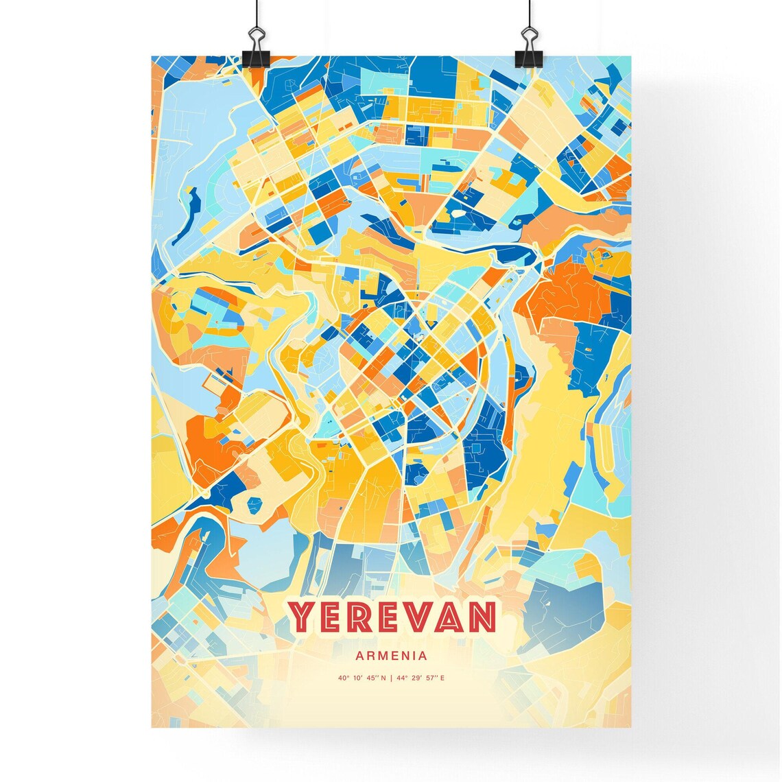 Yerevan Armenia Colorful City Map Art Poster Blue And Orange Street Design - Image 3