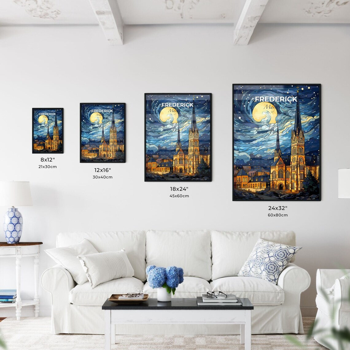 Frederick Maryland Starry Night Church Skyline Vintage Travel Poster - Image 3