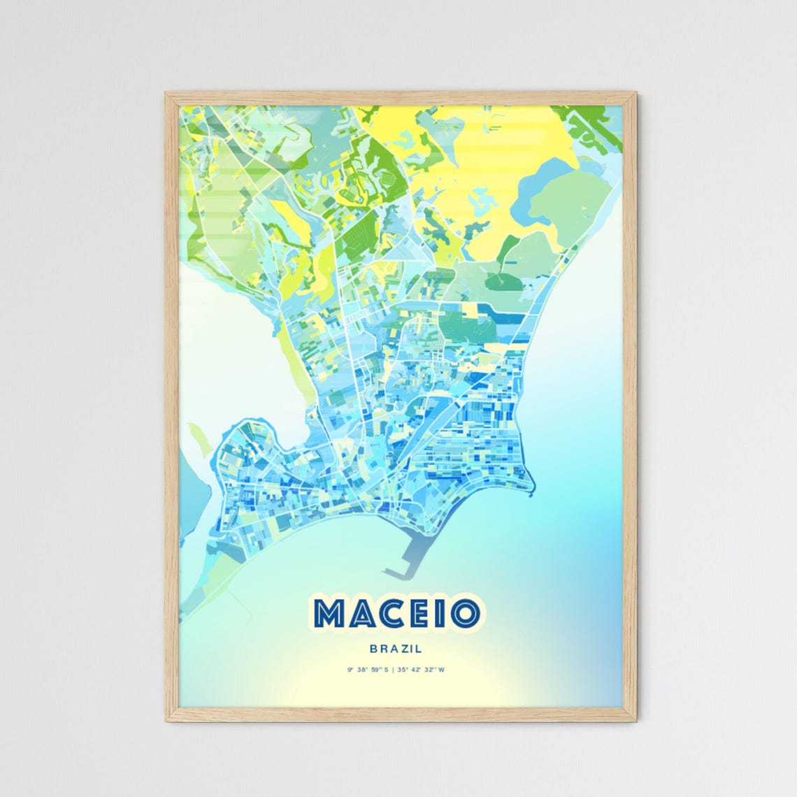 Maceio Brazil Bluish Watercolor Modern Decorative City Map Art Poster
