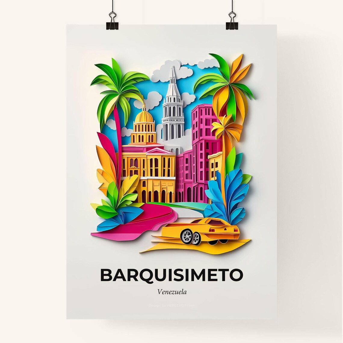 Barquisimeto Venezuela Cathedral Colorful Paper Cut Art Poster - Image 4
