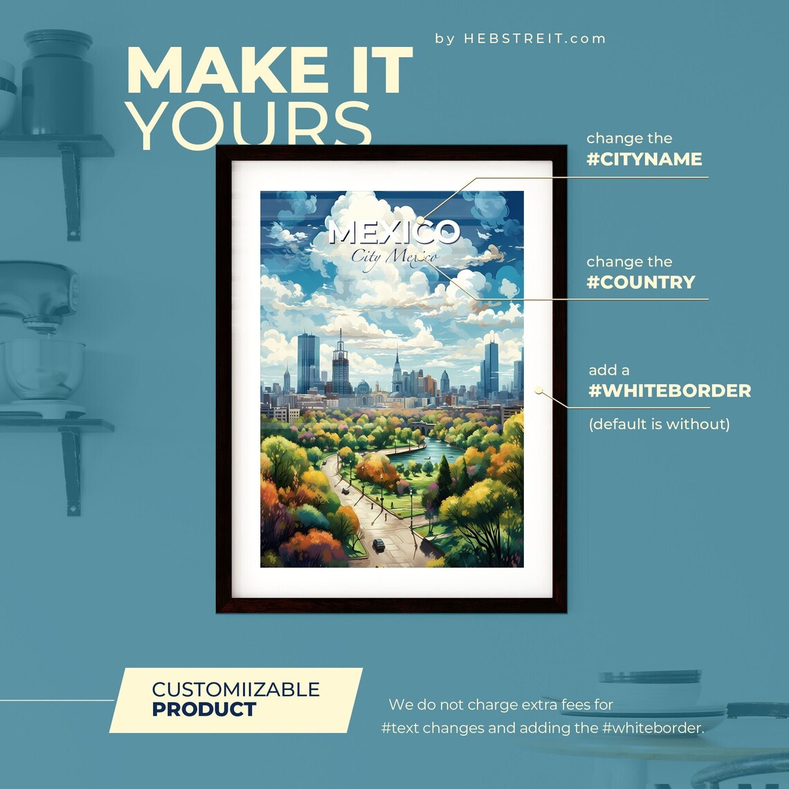 Mexico City Mexico Golden Autumn Park Lake Skyline Travel Poster - Image 2