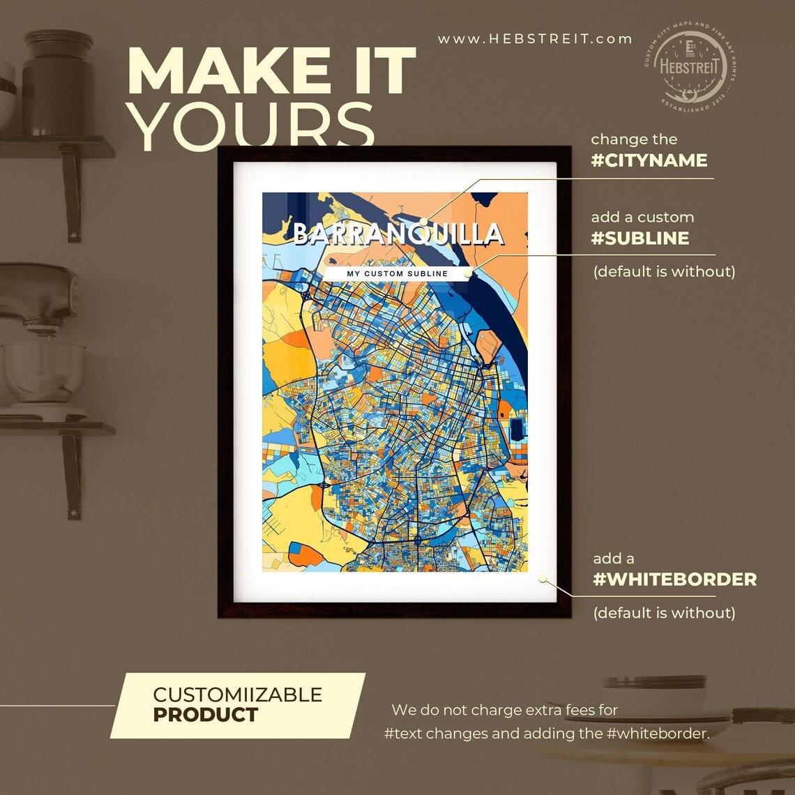 Barranquilla City Map Poster Abstract Blue Orange Geometric Street Decor - Image 2