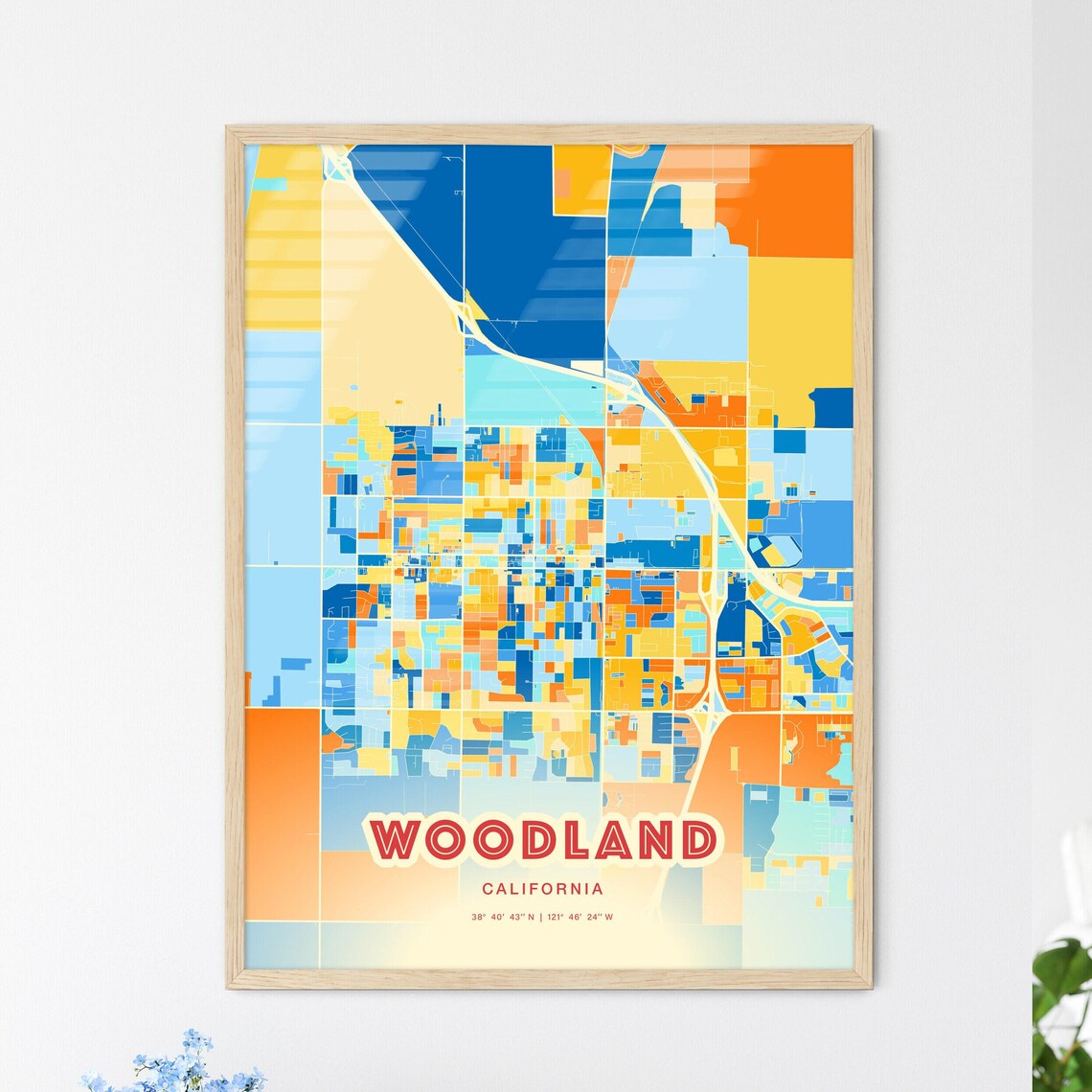 Woodland California Modern Colorful City Street Map Art Poster - Image 3