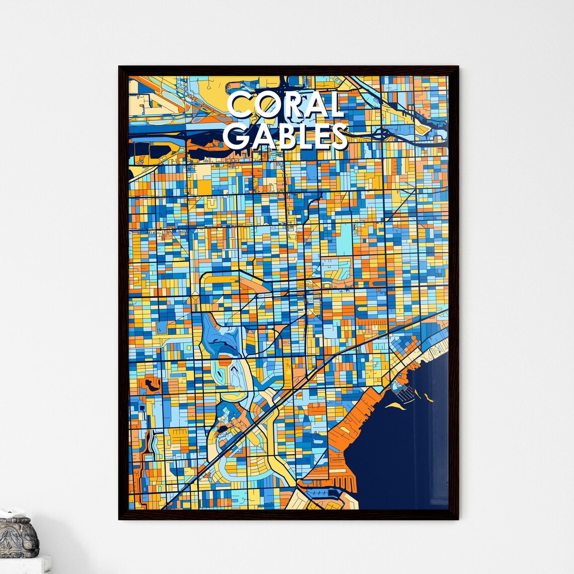 Custom Coral Gables Florida Art Map Poster Vibrant Unique Wall Decor For Home Perfect Personalisable Gift For Any Occasion