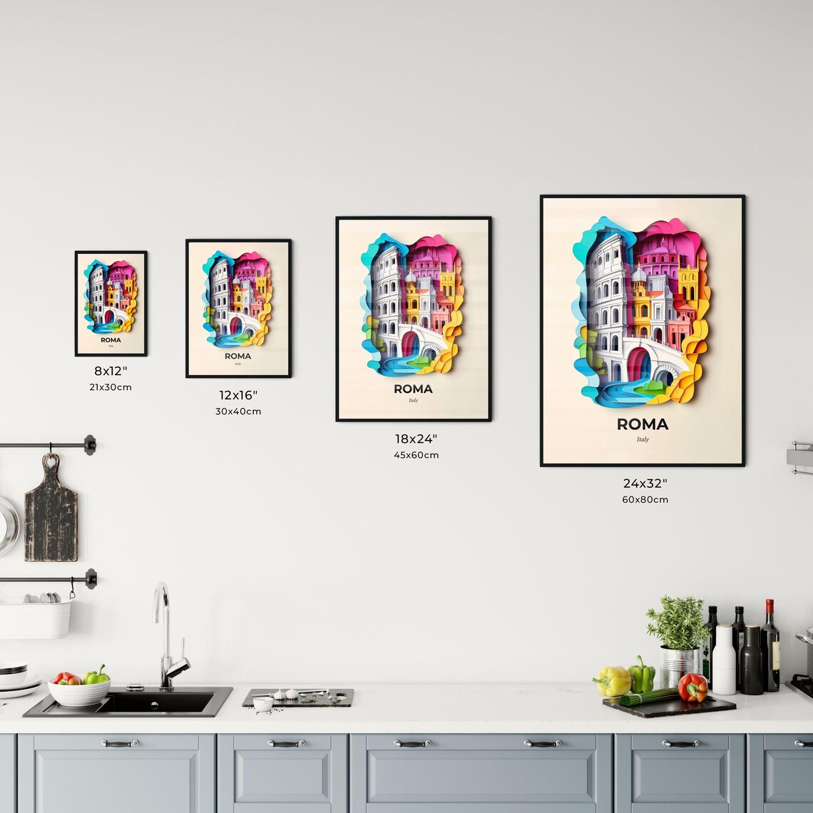 Roma Italy Colorful Paper Cut Colosseum Landmark Travel Poster - Image 3