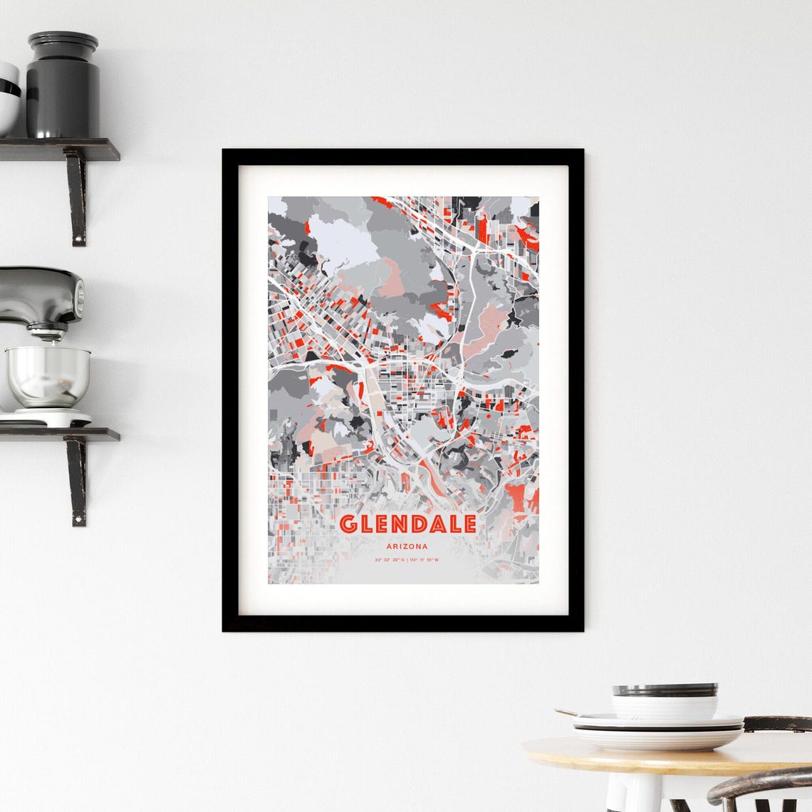 Glendale Arizona Expressive Red Bold Modern City Map Art Poster - Image 2