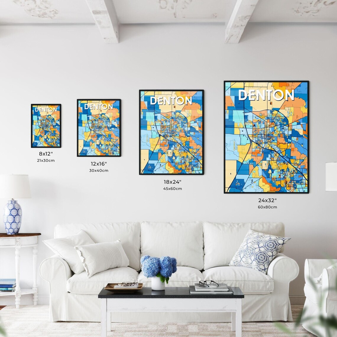 Denton Texas Vibrant Colorful Geometric Street Grid City Map Art Poster - Image 3