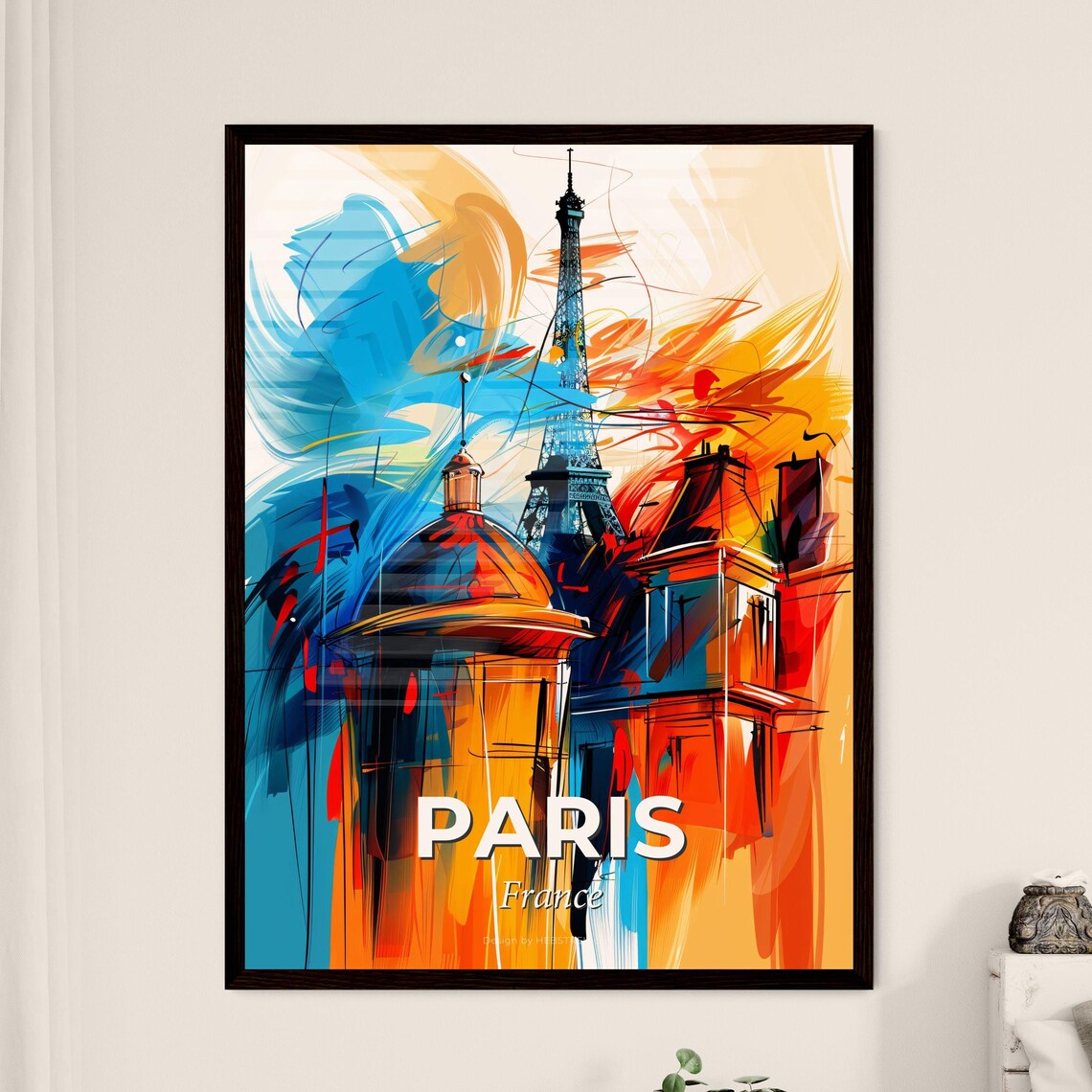 Paris France Vibrant Watercolor Eiffel Tower City Art Poster