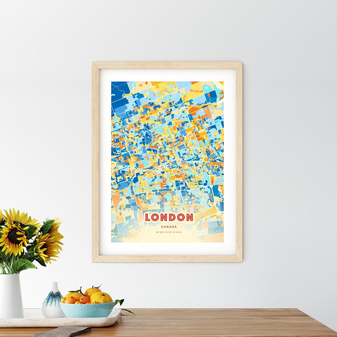 London Canada Colorful Blue Orange Modern City Street Map Poster - Image 2