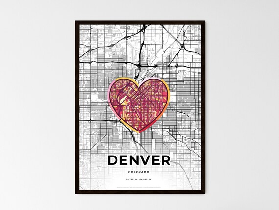 Denver Colorado Minimal Map Art With Colorful Heart Icon Poster