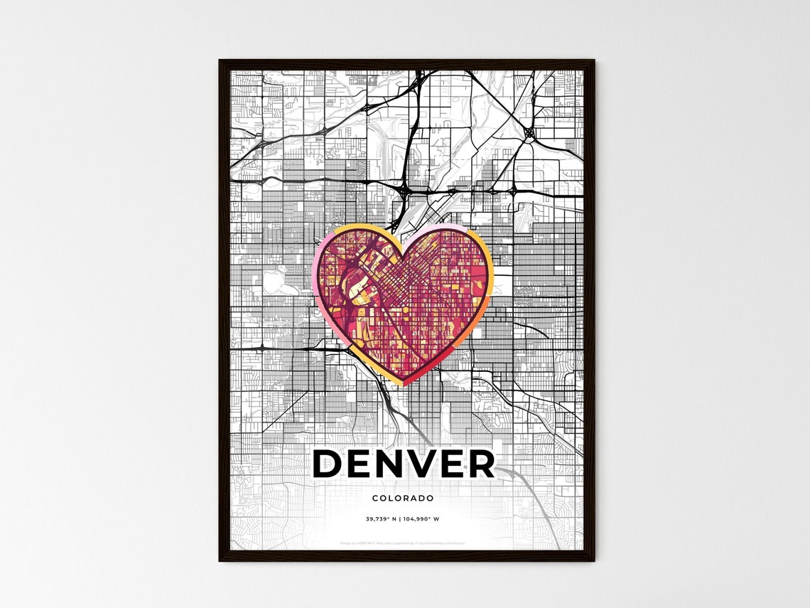 Denver Colorado Minimal Map Art With Colorful Heart Icon Poster