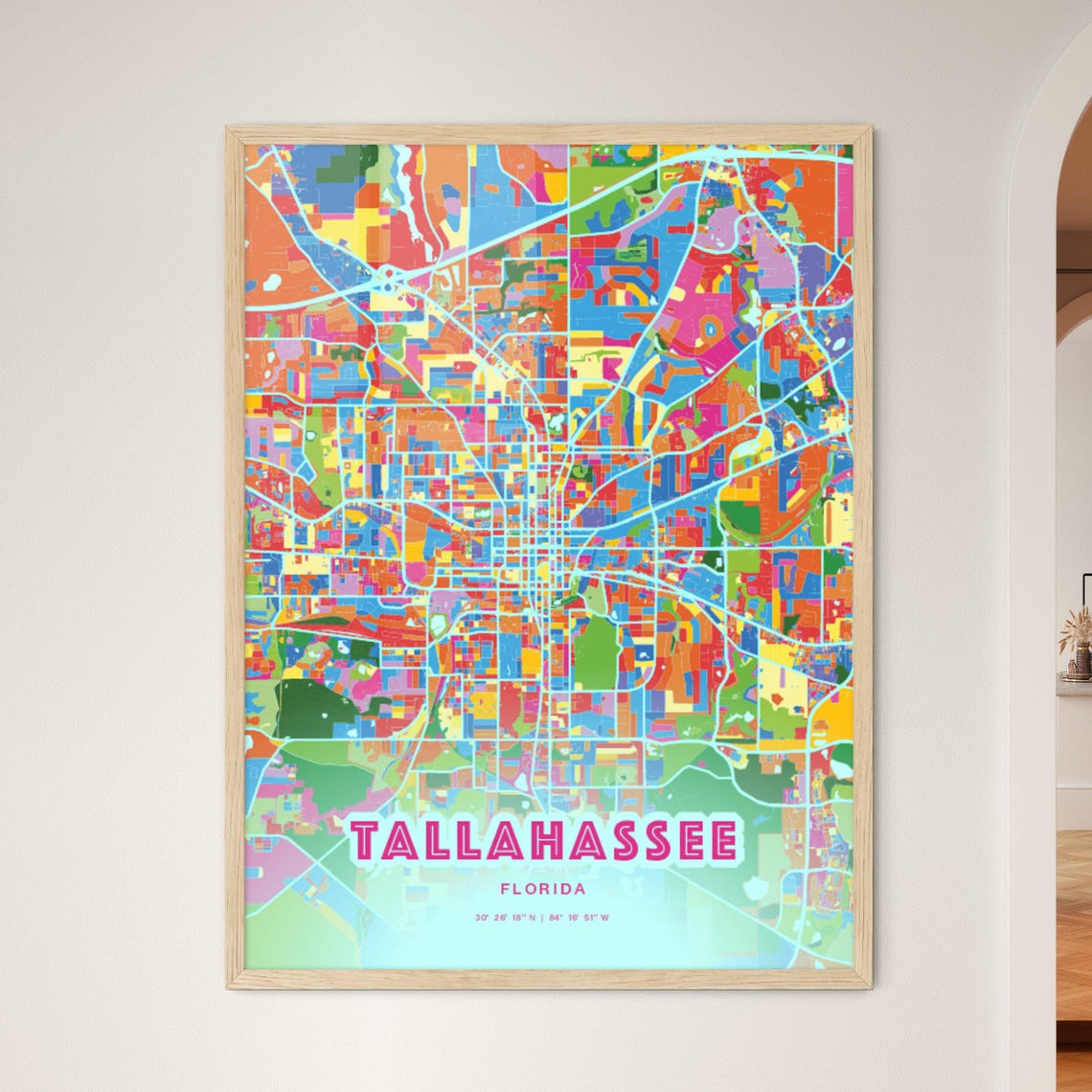 Tallahassee Florida Crazy Colorful Mosaic City Map Art Poster