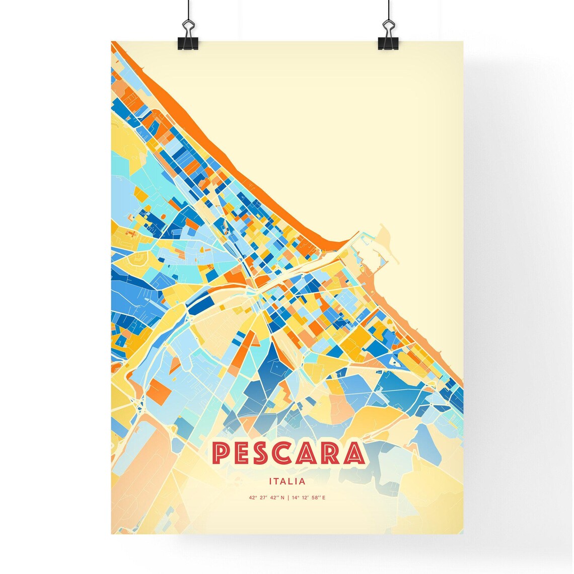 Pescara Italy Colorful Blue Orange Abstract City Map Art Poster - Image 3