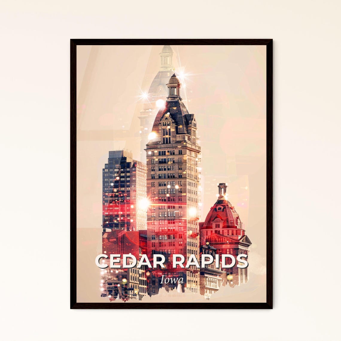Cedar Rapids Iowa Historic Downtown Towers Sunset Cityscape Poster