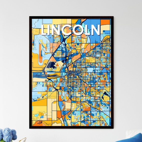 Lincoln Nebraska Vibrant Colorful Illustrated Street Map Art Poster