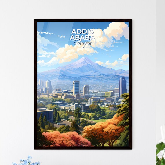 Addis Ababa Ethiopia City Skyline Mountain View Travel Poster
