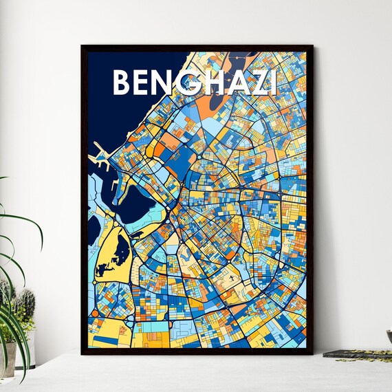 Benghazi Libya Vibrant Colorful City Map Art Print Home Decor