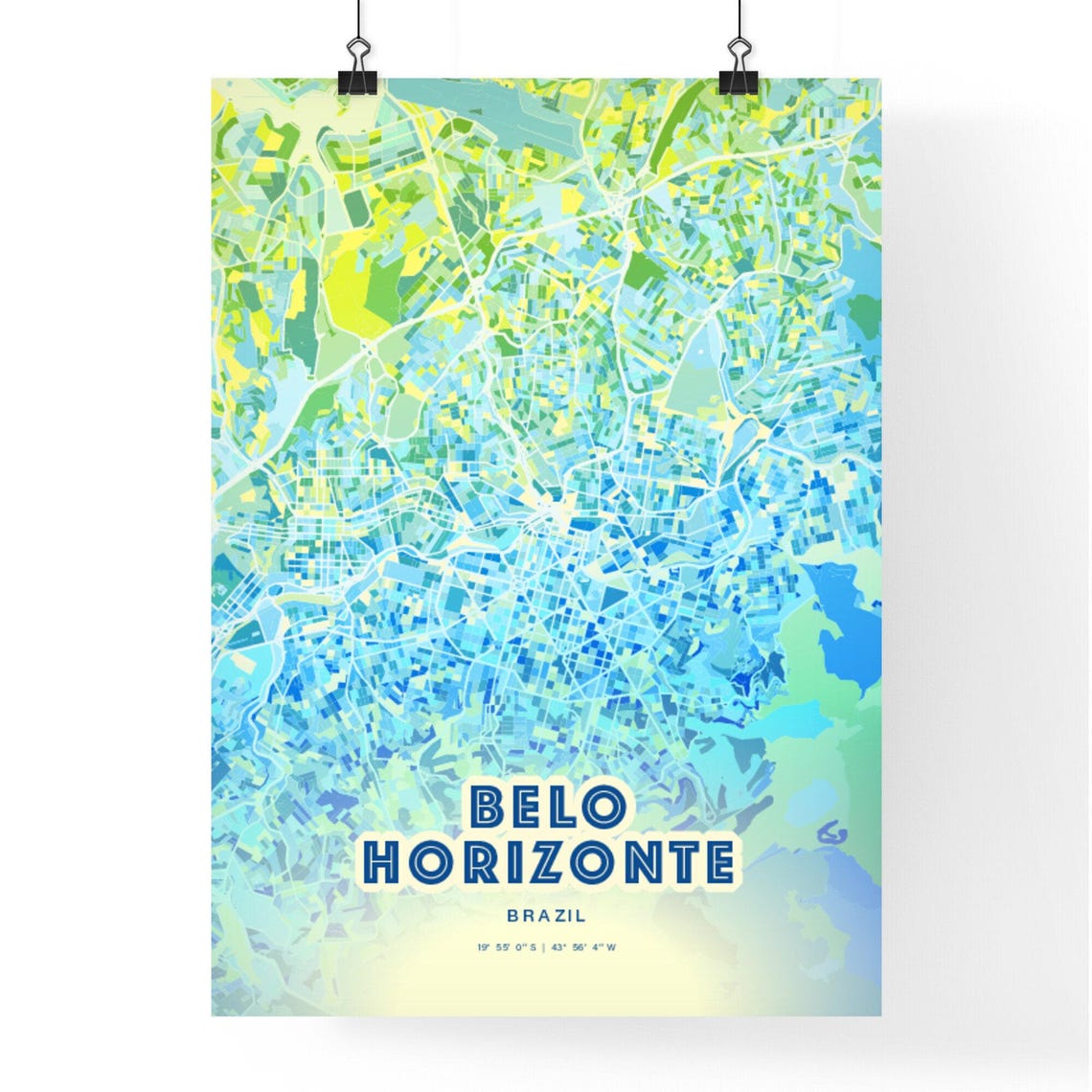 Belo Horizonte Brazil Bluish Watercolor Modern City Map Art Poster - Image 3