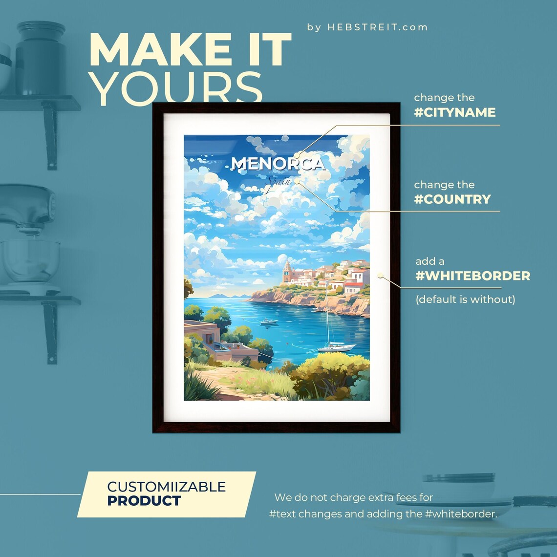 Menorca Spain Coastal Town Sailboat Harbor Blue Water Travel Poster - Image 2