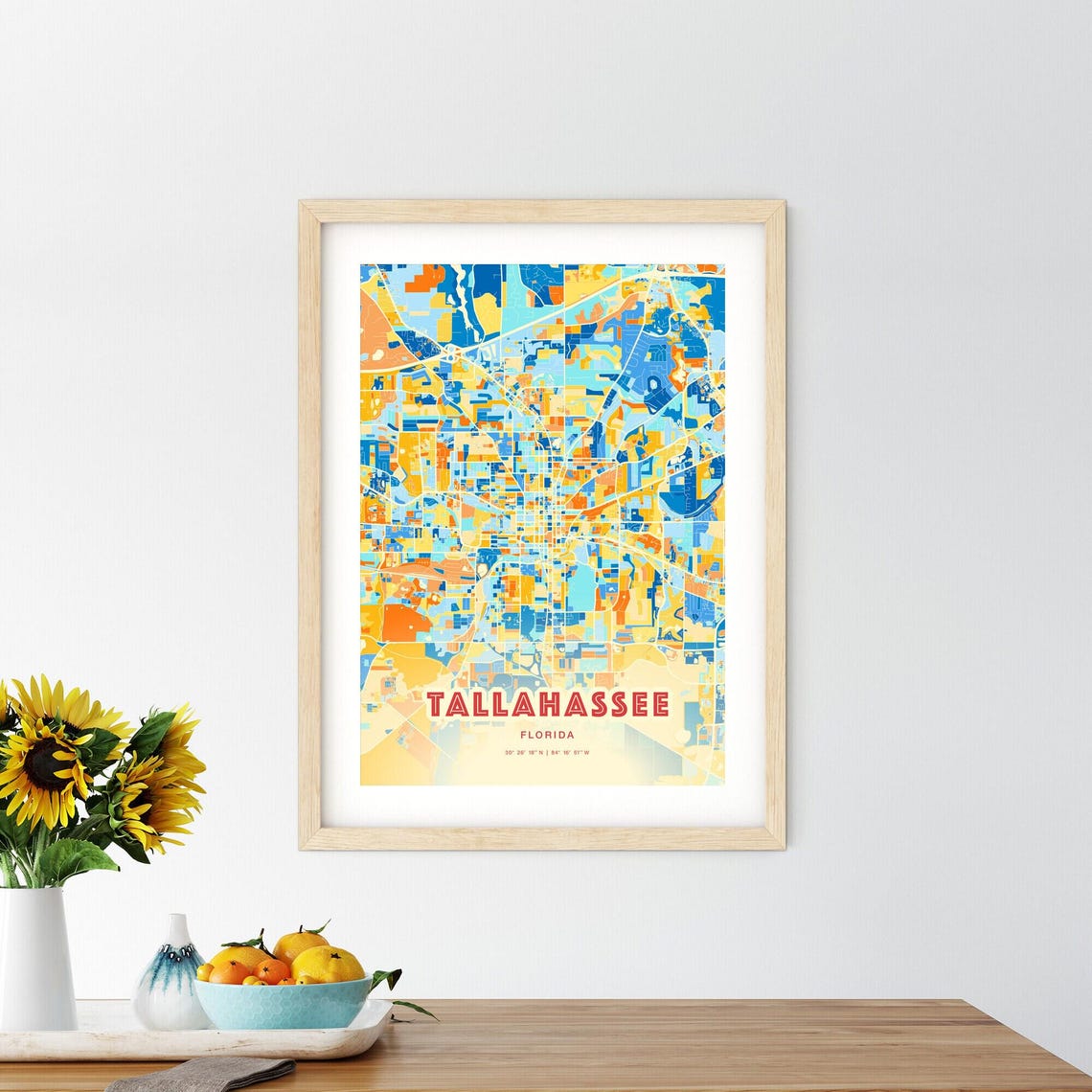 Tallahassee Florida Modern Geometric Blue Orange City Map Art Poster - Image 2