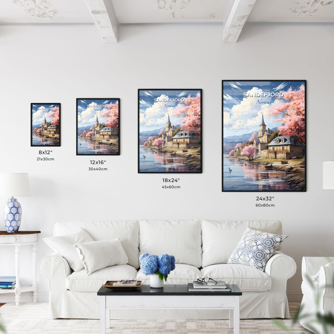 Sandefjord Norway Scenic Coastal Harbor Village Church Travel Poster - Image 3