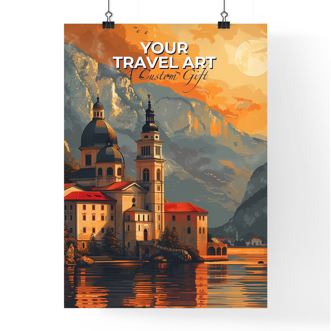 Your Travel Art Cathedral Lakeside Mountain Sunset Gift Poster - Image 4