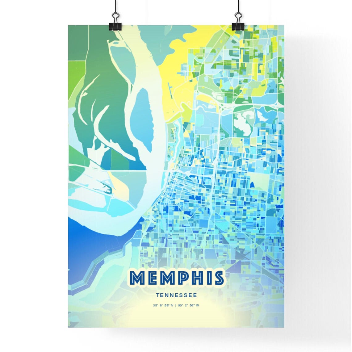 Memphis Tennessee Bluish Gradient City Map Art Poster Customizable - Image 3