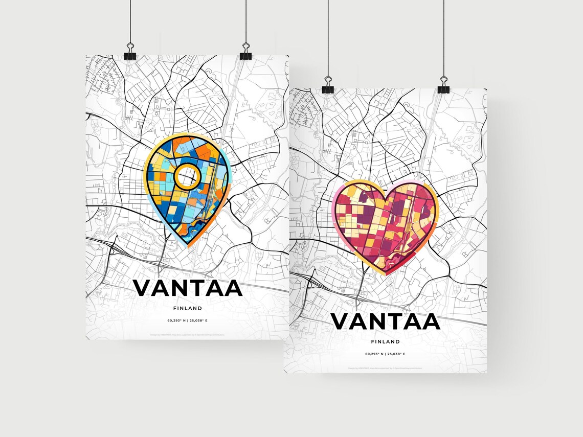 Vantaa Finland Modern Minimalist Heart Street Map Art Poster - Image 2