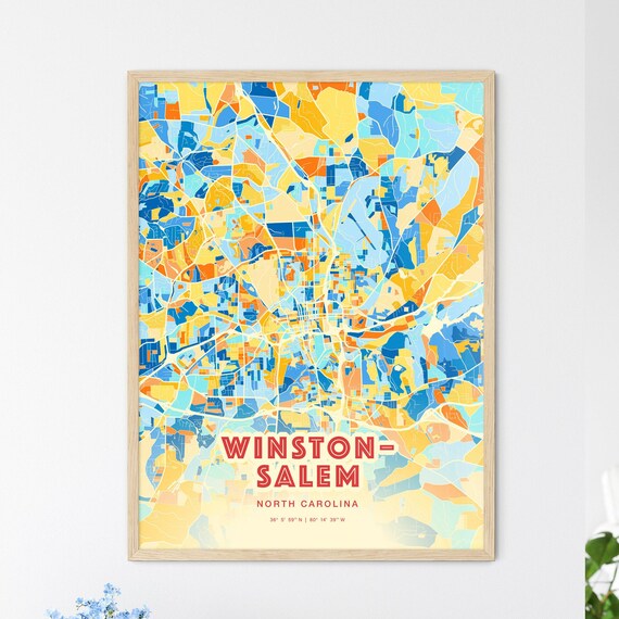 Winston-Salem North Carolina Colorful City Street Map Coordinates Poster