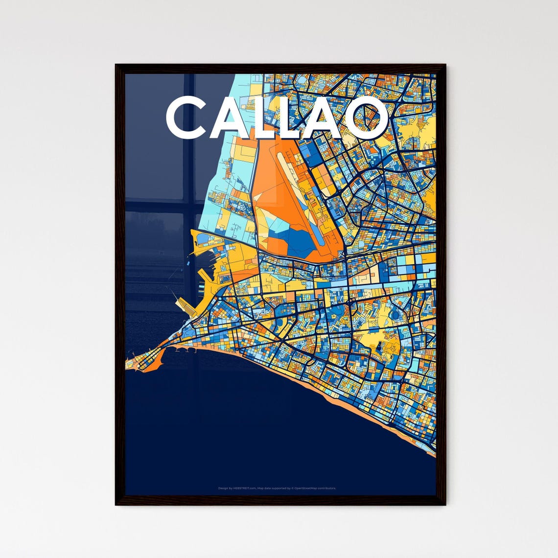 Callao Peru Blue Orange City Map Poster Bold Modern Street Grid Art