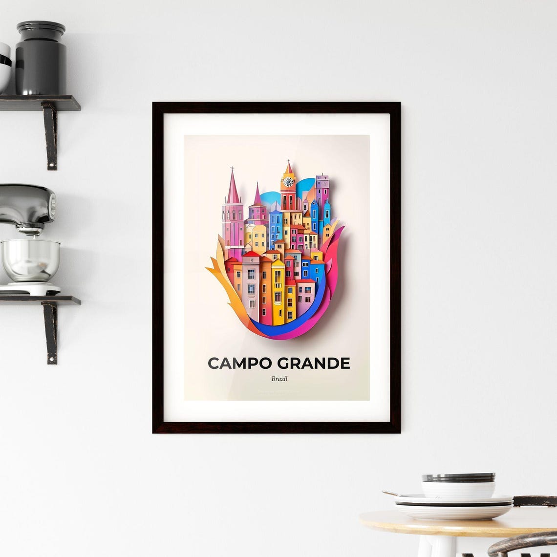 Campo Grande Brazil Clock Tower Churches Paper Cut City Art Poster - Image 2