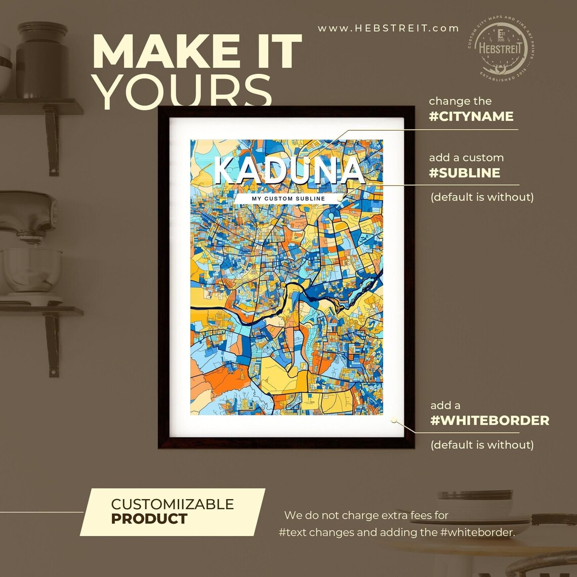 Kaduna Nigeria Vibrant Blue Orange City Street Map Art Poster - Image 2
