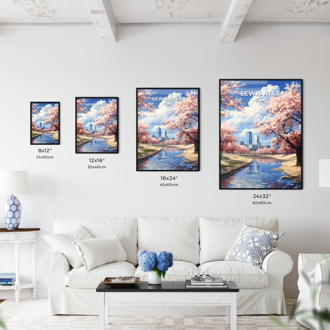 Lewisville Texas Cherry Blossom Riverbend Skyline Travel Poster - Image 3