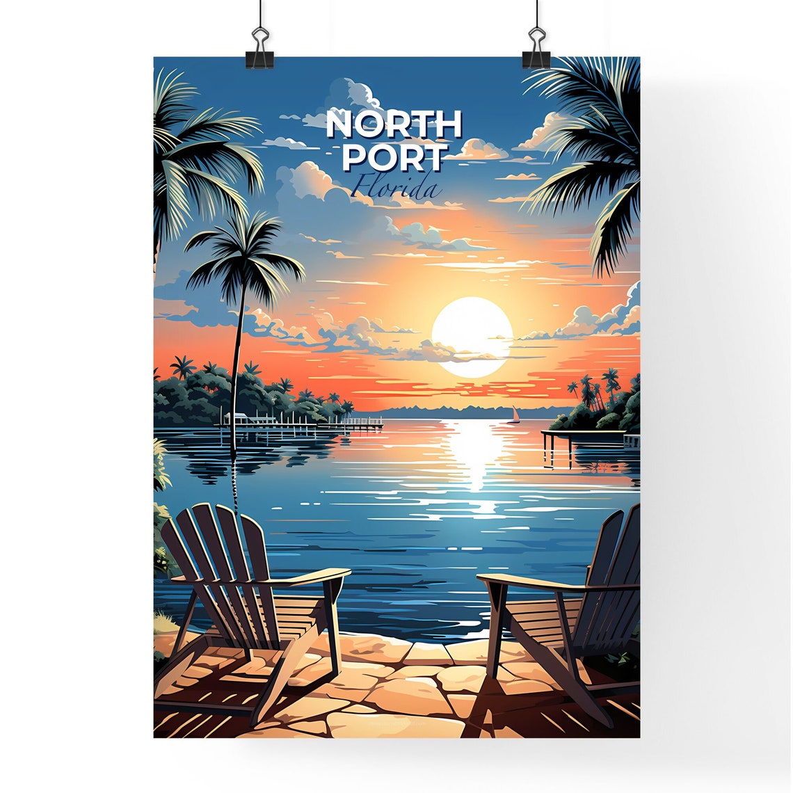 North Port Florida Waterfront Sunset Palm Trees Adirondack Poster - Image 4