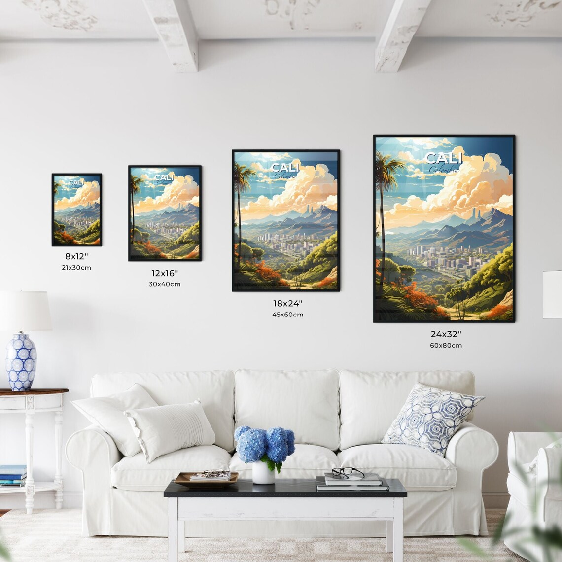 Cali Colombia Mountain City Skyline Vintage Travel Art Poster - Image 3