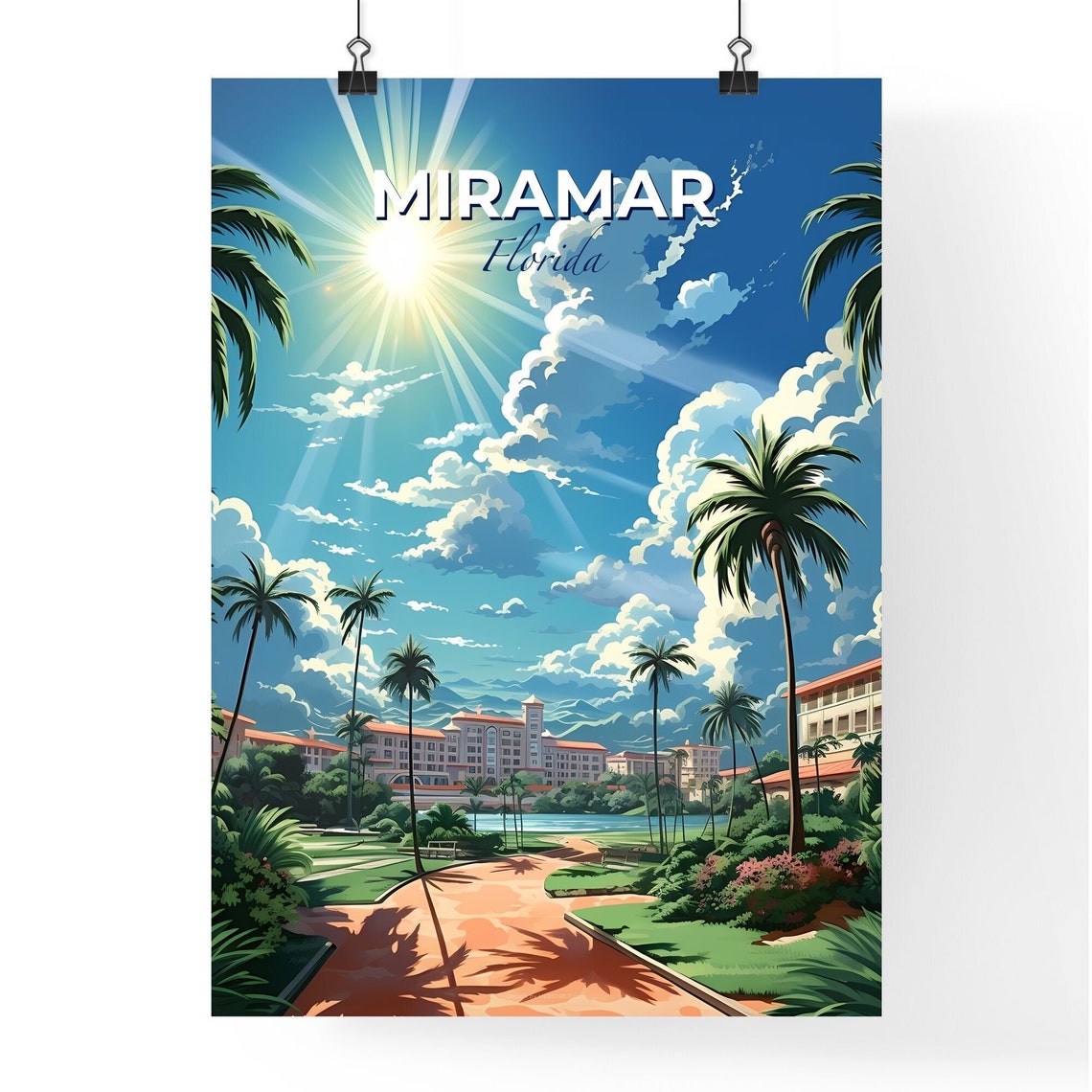 Vivid Miramar Florida Sunny Palm Tree Resort Pathway Art Poster - Image 4